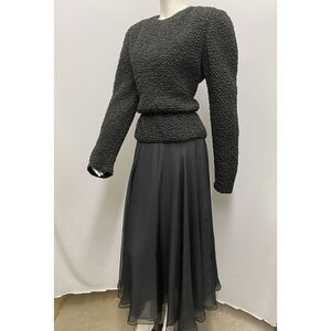 Vintage William Pearson Dress Black Top is All Puckered Cocktail Style Size 10 8